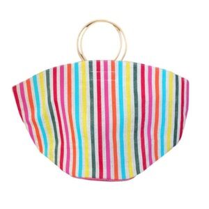 Shiraleah $45 Nana Multi Color Striped Canvas Tote bag w/ bamboo-style handles.